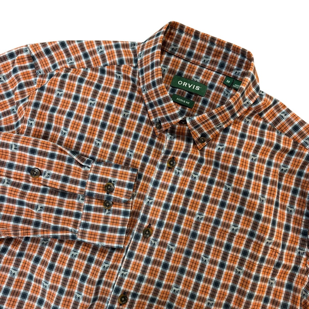 ORVIS Mens‎ Medium Long Sleeve Plaid Button Down Shirt Active Fit Cotton